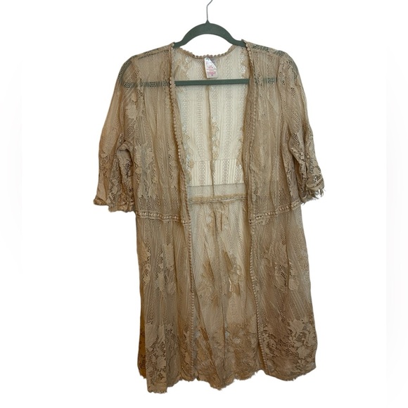 No Boundaries Beige Sheer Lace Kimono Cardigan - Picture 1 of 4